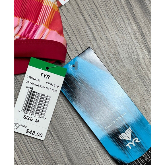 TYR CATALINA Reversible Halter Bra w/Pads Bikini Swim Top Sz Medium Pink - $48 - Picture 3 of 6